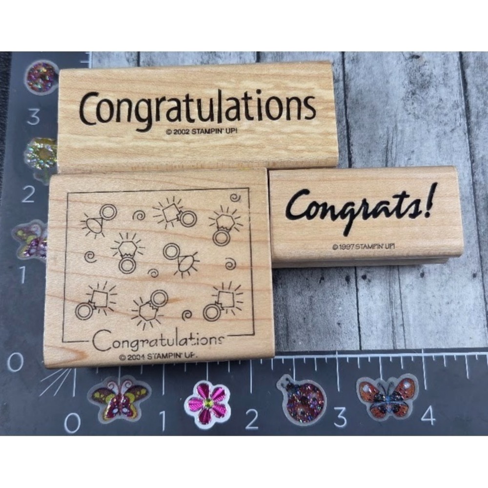 Stampin' Up! Congratulations Wedding Engagement Lot of 3 Rubber Stamp Wood #S4